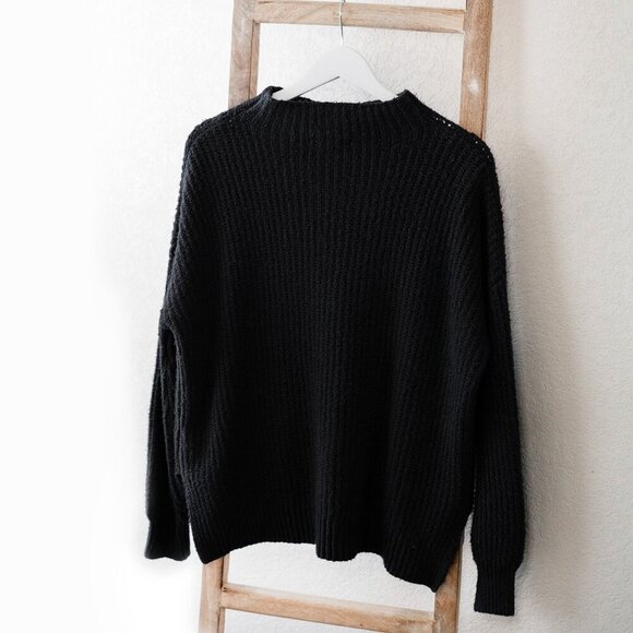 Rachel Zoe Sweater Sz L Black Textured Mockneck Bubble Long Sleeve - Picture 2 of 7